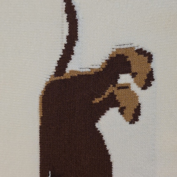 Calligraphie Dachshund Dog Intarsia Knit Crew Neck Sweater Cream Brown Medium - Picture 6 of 17